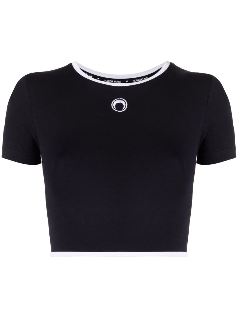 Black Crescent Moon Cotton Crop Top