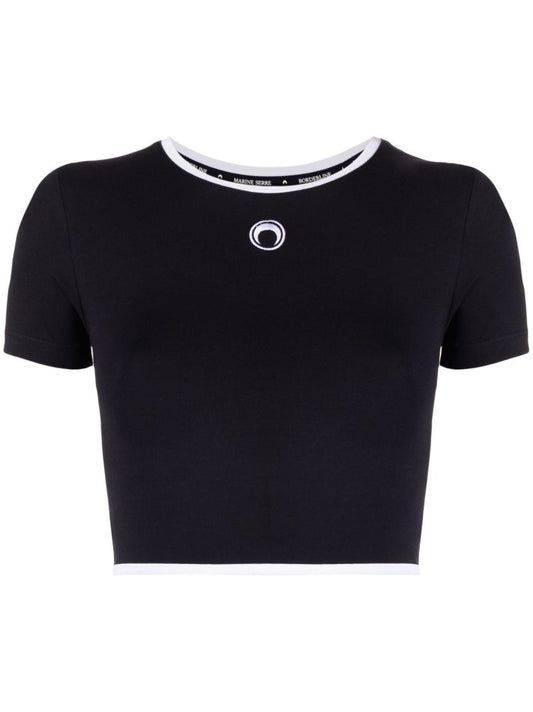 Black Crescent Moon Cotton Crop Top