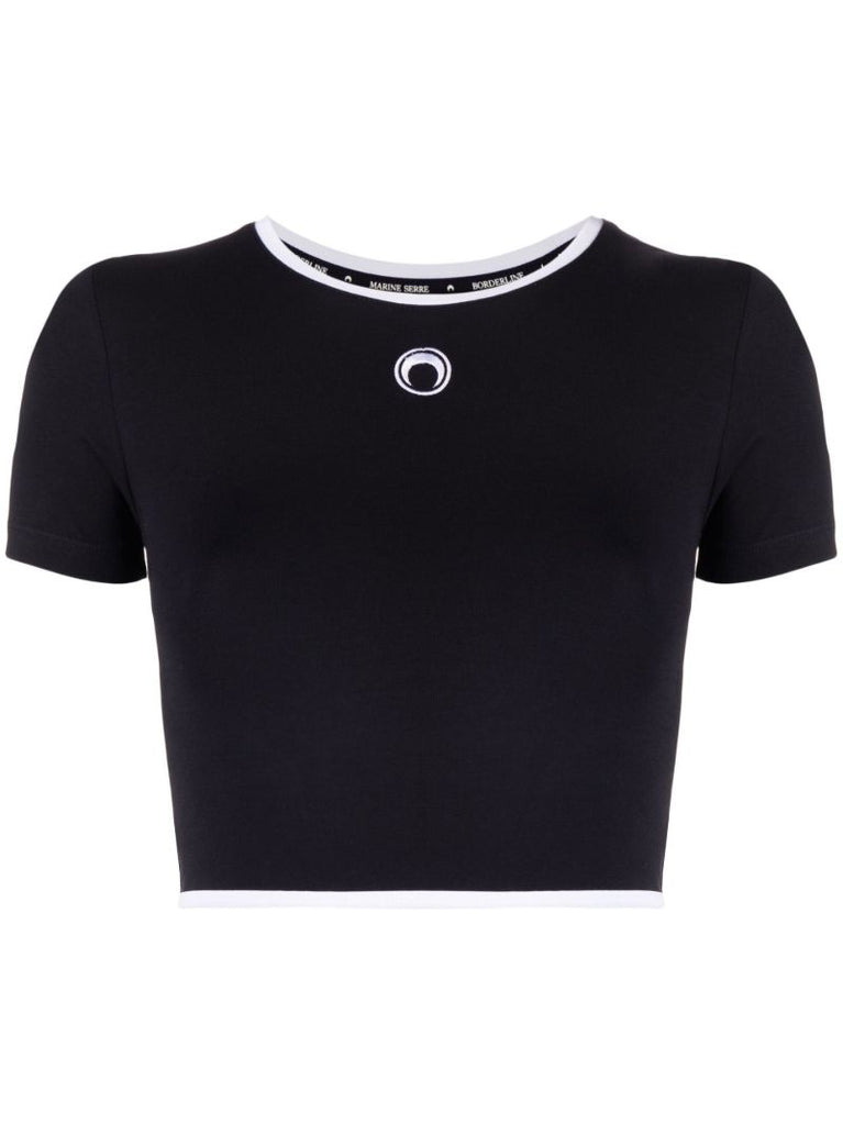 Black Crescent Moon Cotton Crop Top