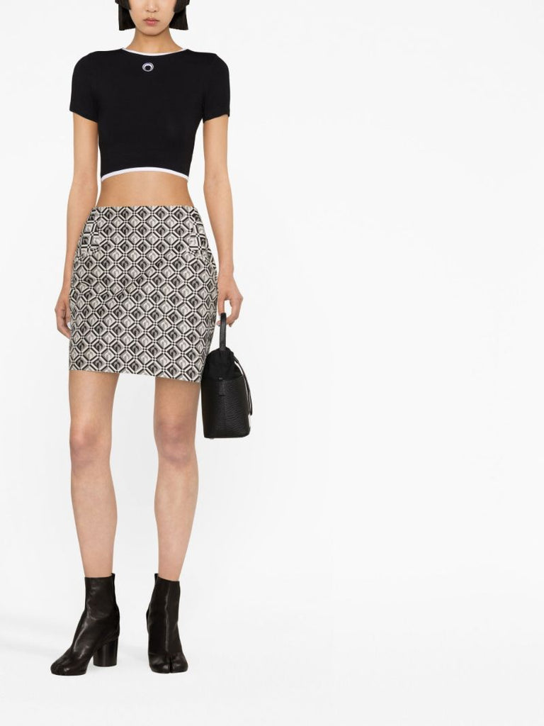 Black Crescent Moon Cotton Crop Top
