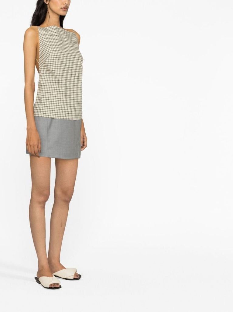 Neutral Checked Open-back Top