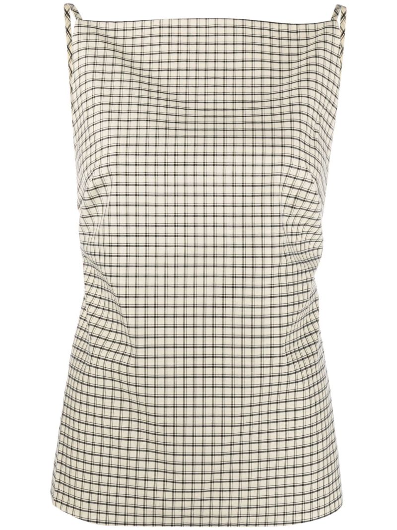 Neutral Checked Open-back Top