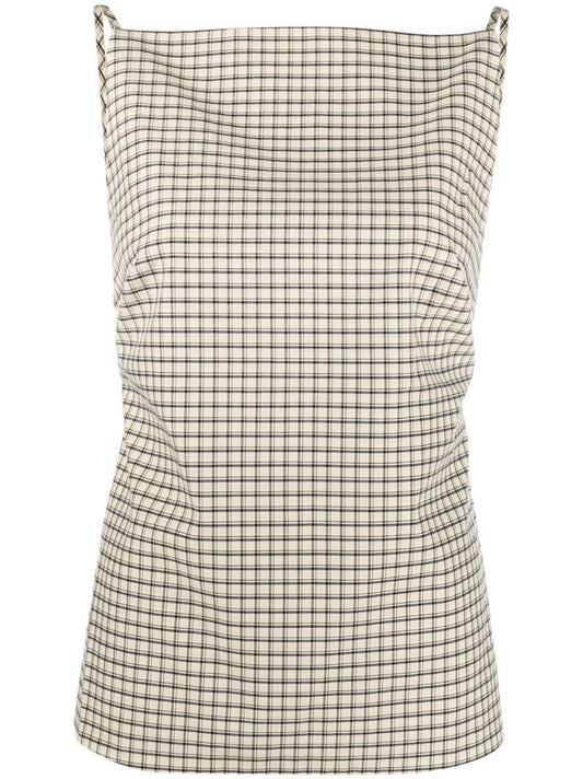 Neutral Checked Open-back Top