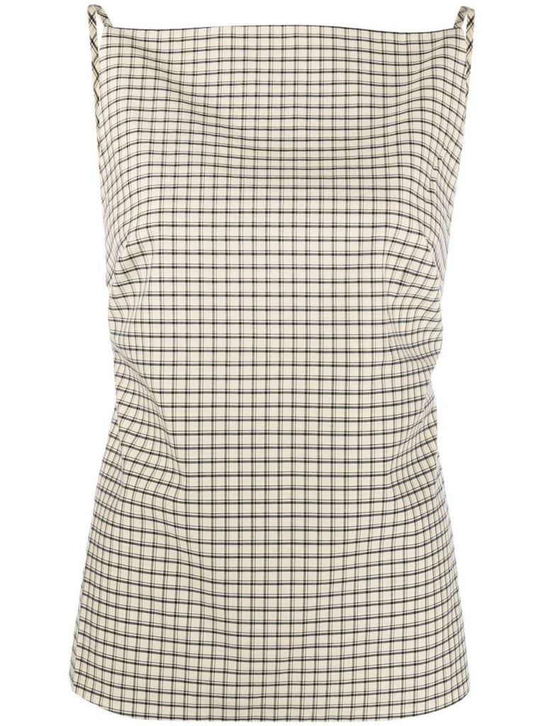 Neutral Checked Open-back Top