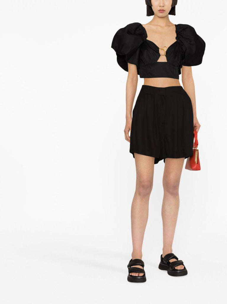 Black High Waist Pleated Shorts