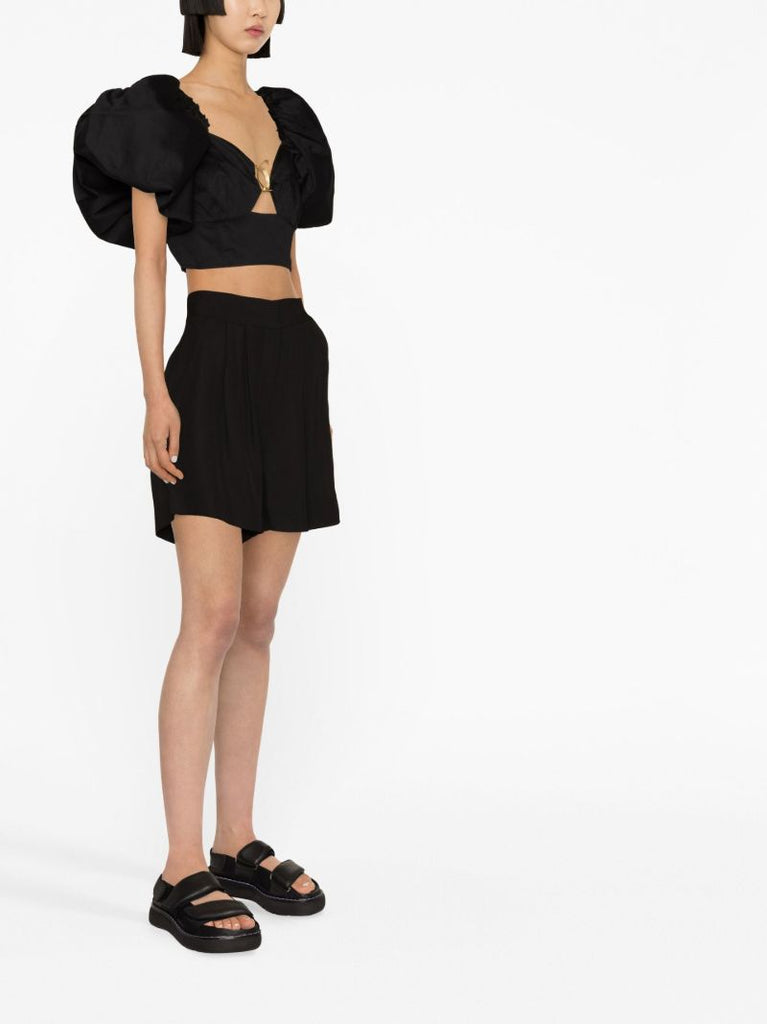 Black High Waist Pleated Shorts