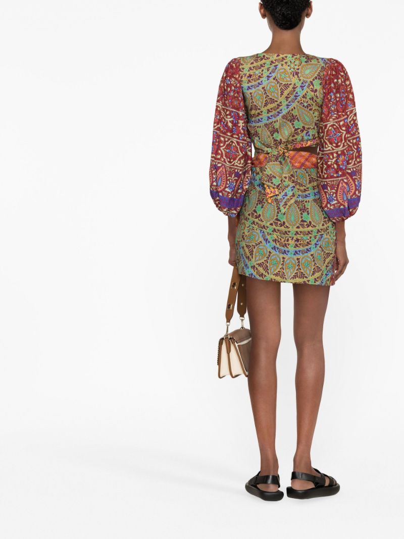 Red Es Canar Printed Wrap Mini Skirt