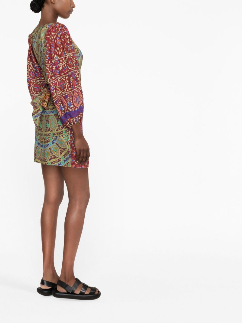 Red Es Canar Printed Wrap Mini Skirt