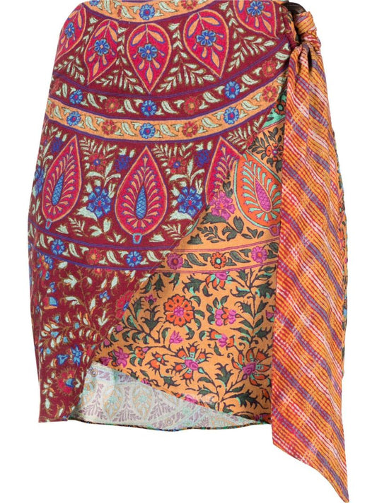 Red Es Canar Printed Wrap Mini Skirt