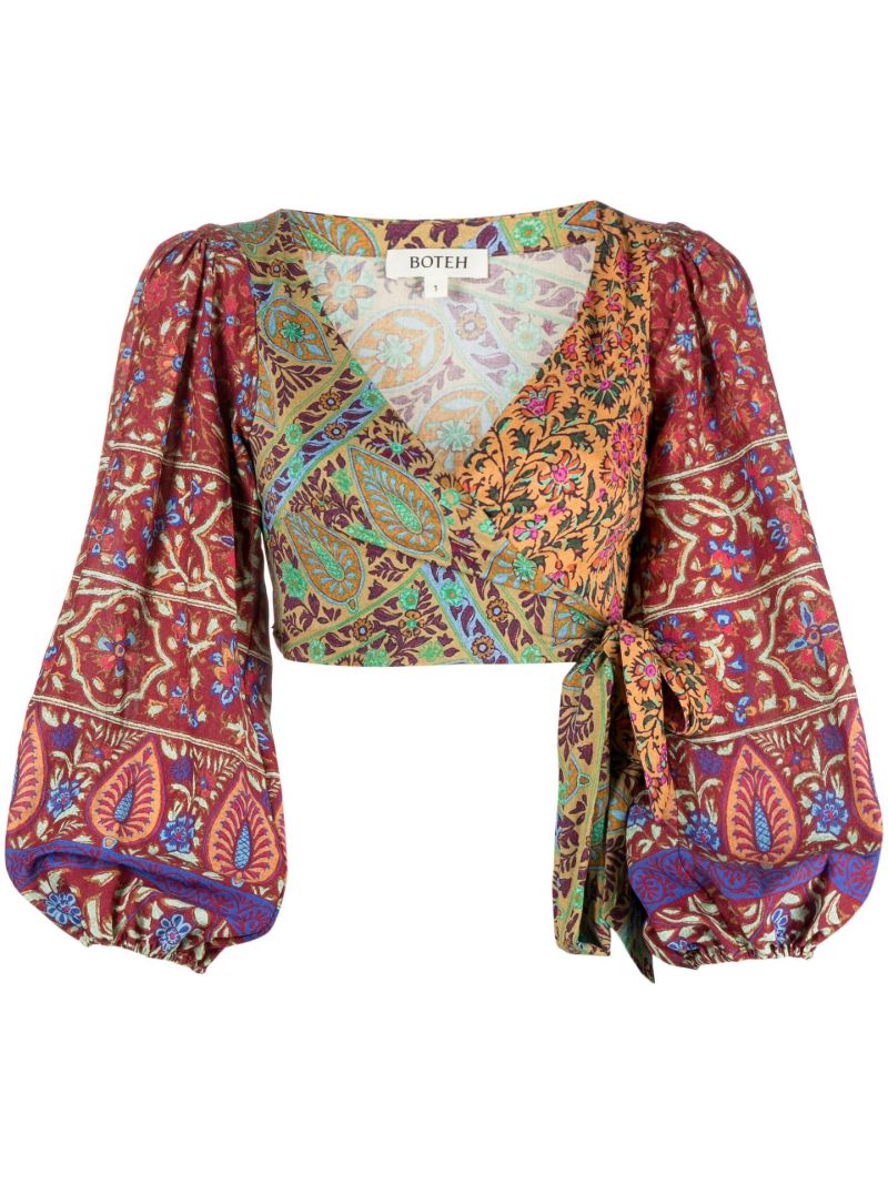 Red Es Canar Printed Crop Top