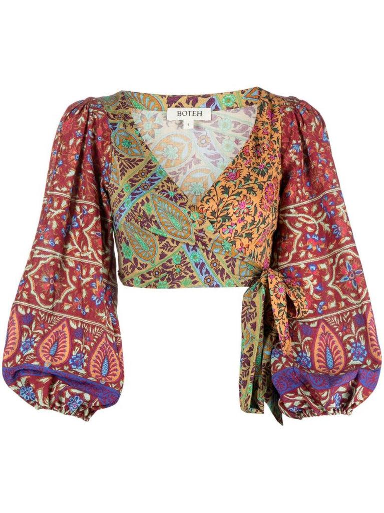 Red Es Canar Printed Crop Top