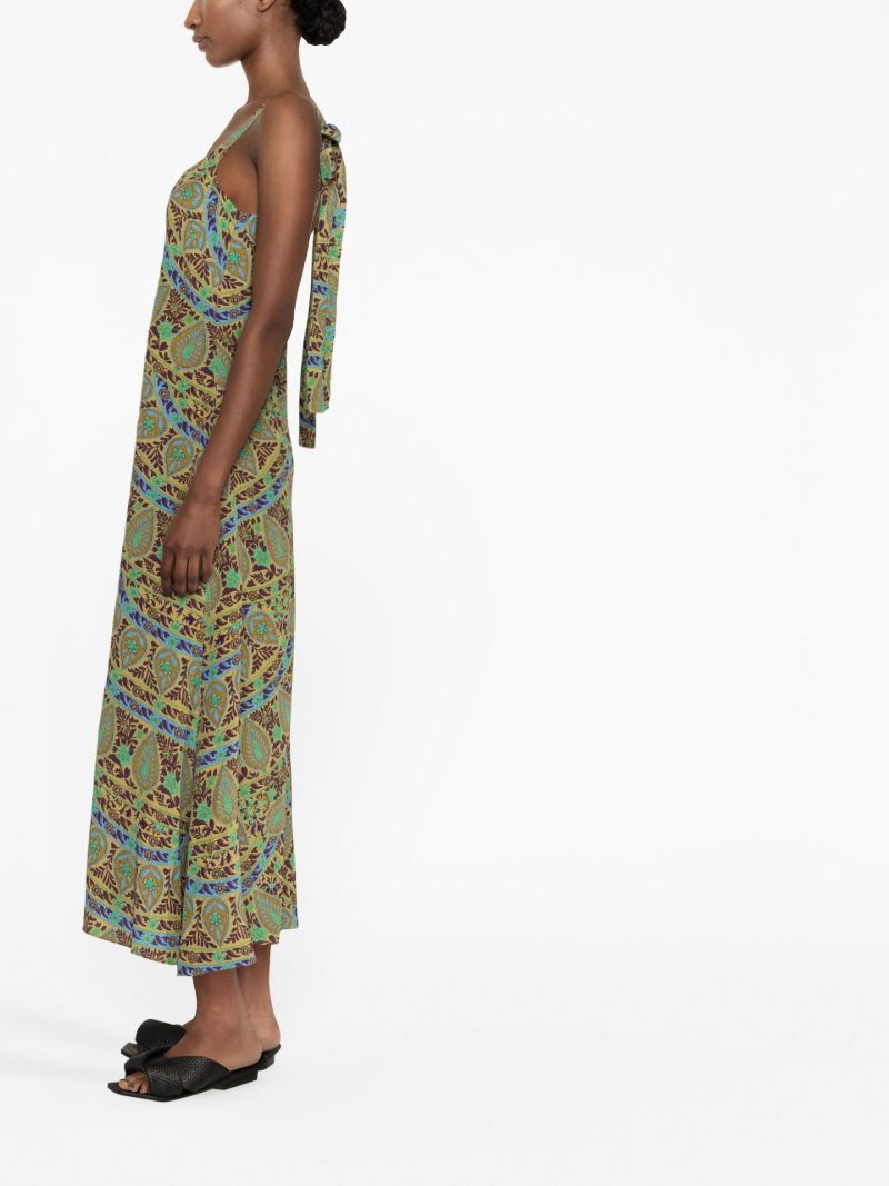Green Celil Paisley Print Silk Dress