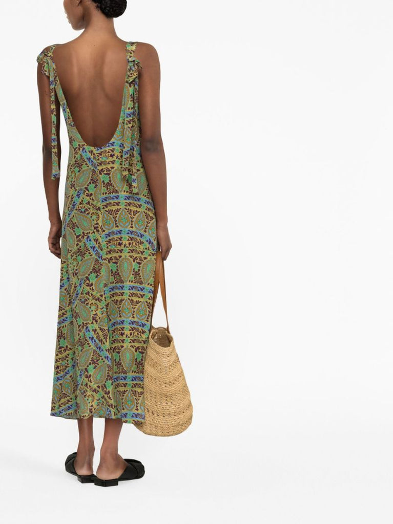 Green Celil Paisley Print Silk Dress