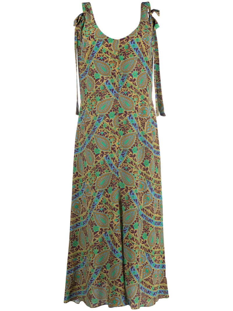 Green Celil Paisley Print Silk Dress