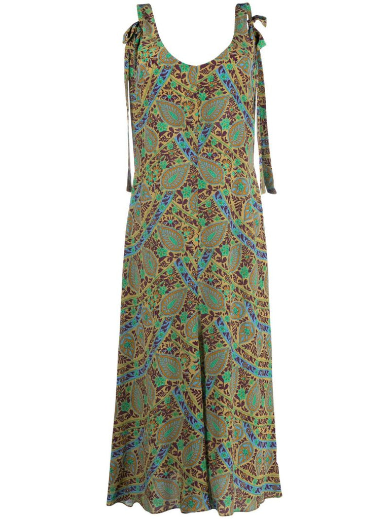 Green Celil Paisley Print Silk Dress