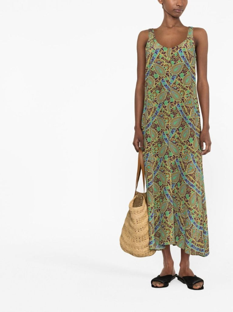 Green Celil Paisley Print Silk Dress