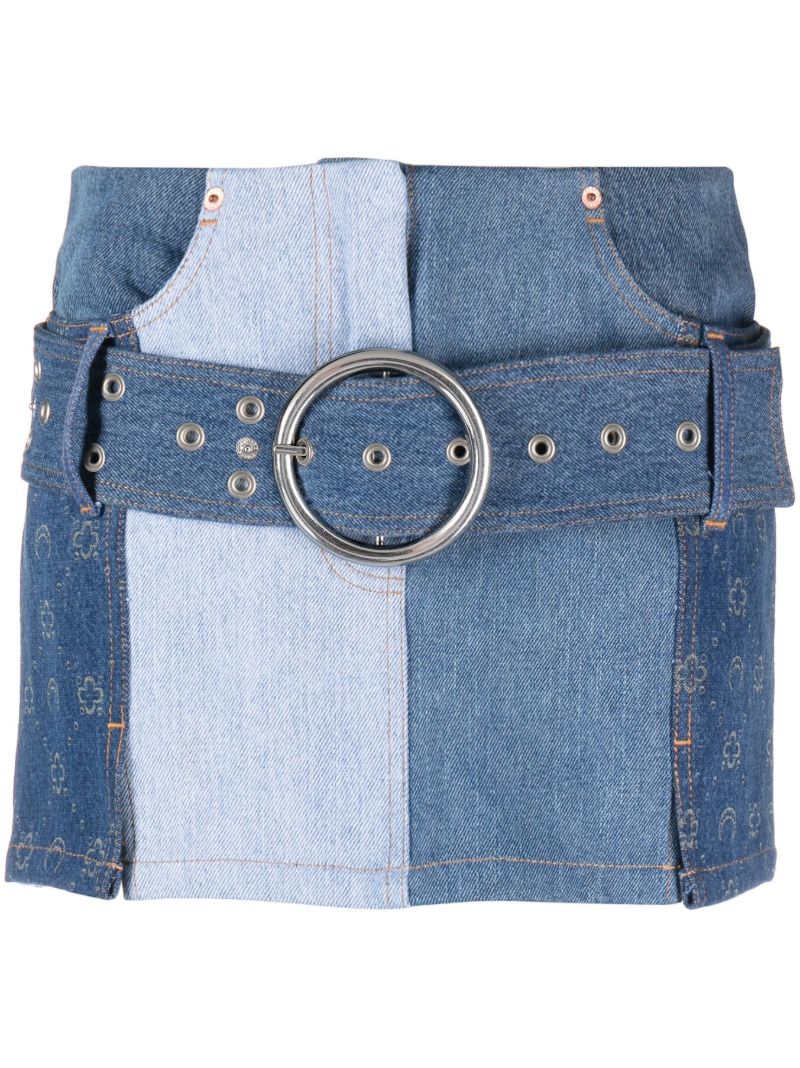 Blue Regenerated Denim Belted Skirt