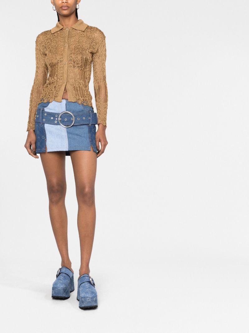 Blue Regenerated Denim Belted Skirt