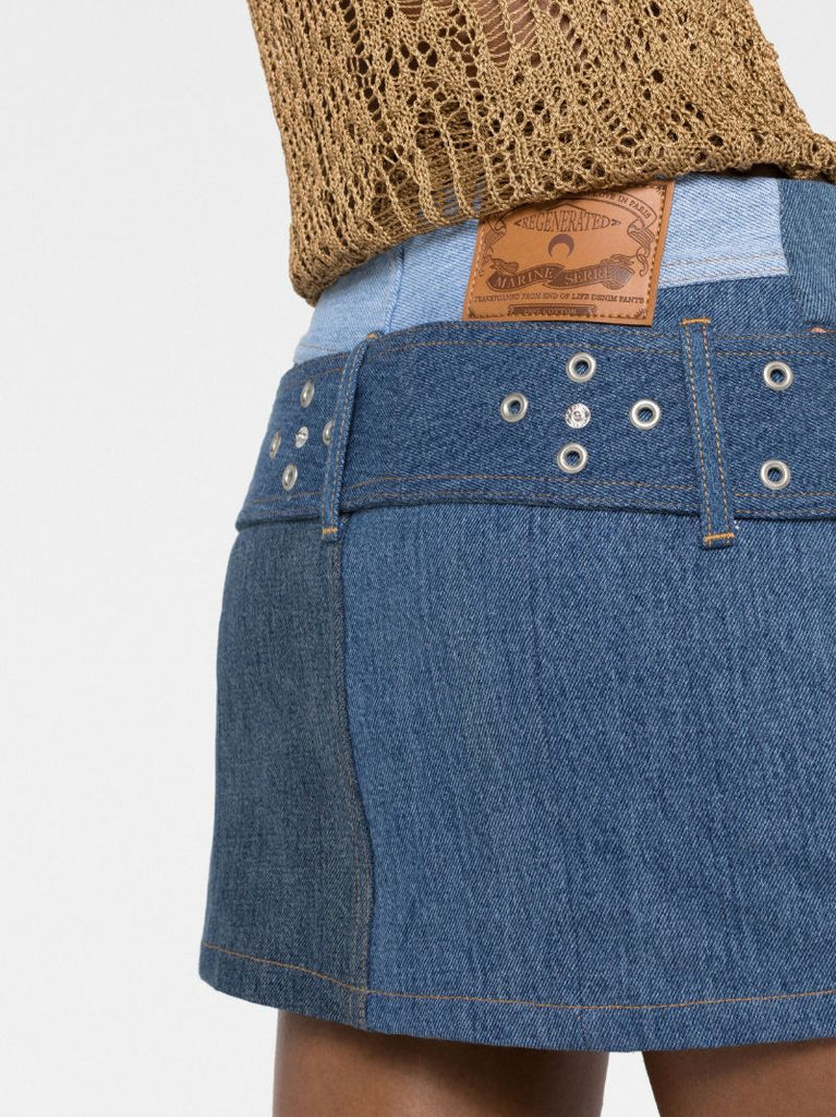 Blue Regenerated Denim Belted Skirt