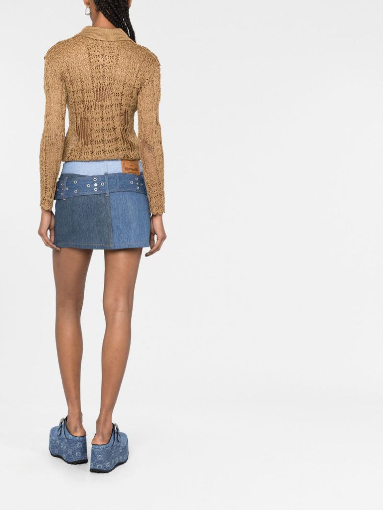Blue Regenerated Denim Belted Skirt