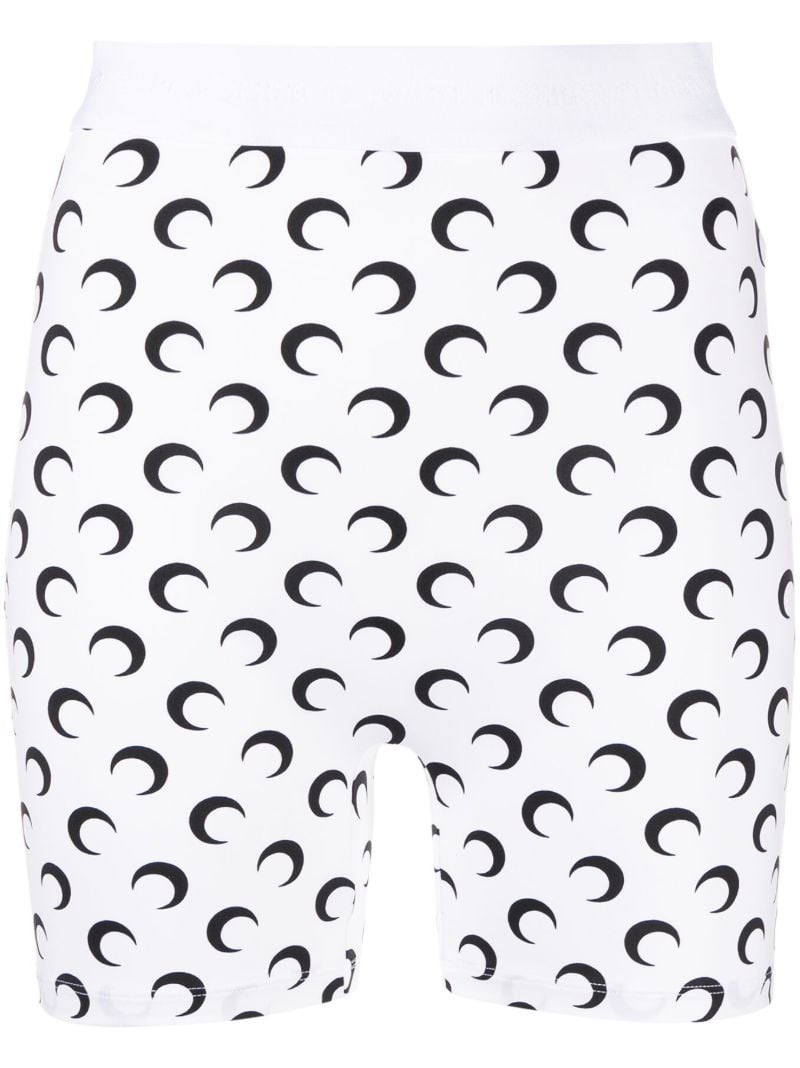 White Crescent Moon Print Yoga Shorts