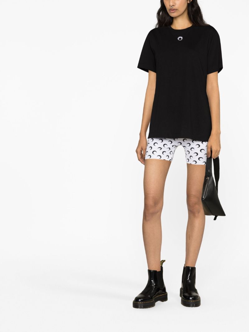 White Crescent Moon Print Yoga Shorts