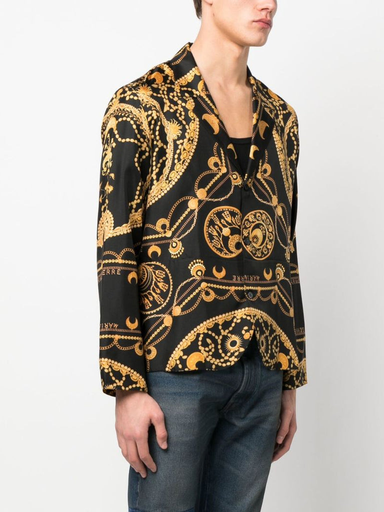 Black Ornament Jewellery Print Silk Shirt