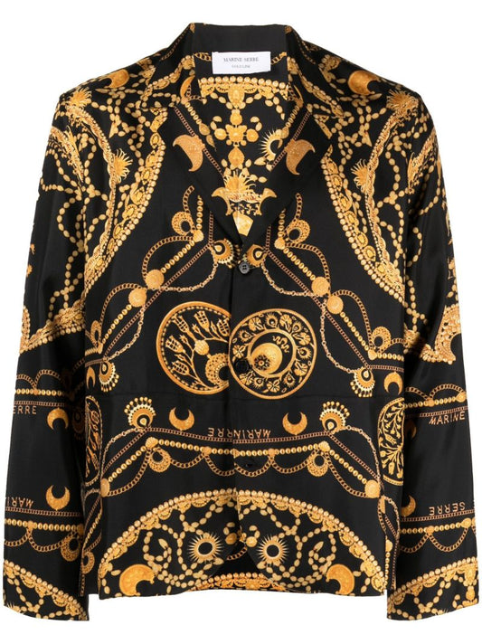 Black Ornament Jewellery Print Silk Shirt