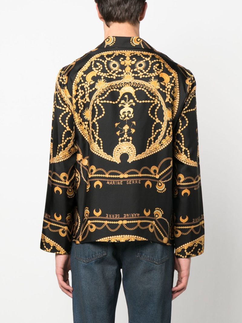 Black Ornament Jewellery Print Silk Shirt