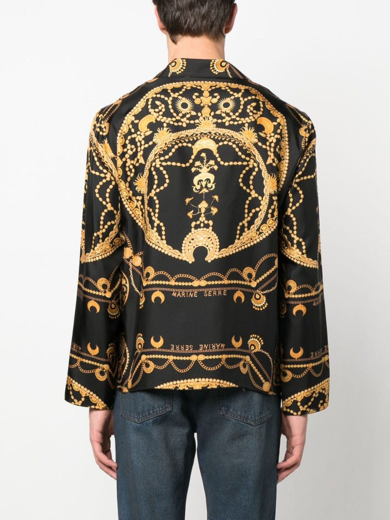 Black Ornament Jewellery Print Silk Shirt