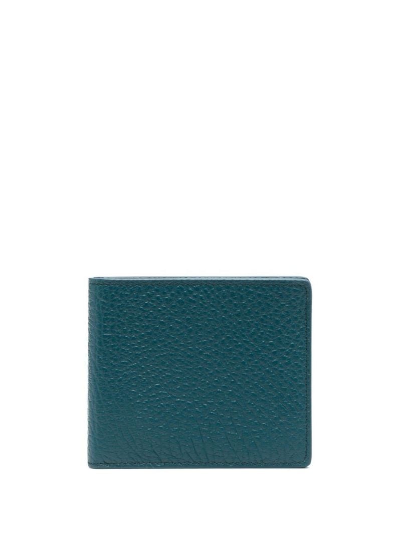 Blue Four-stitch Bifold Leather Card Holder
