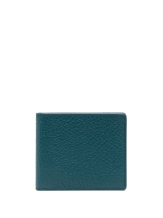 Blue Four-stitch Bifold Leather Card Holder