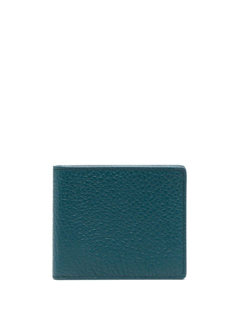 Blue Four-stitch Bifold Leather Card Holder