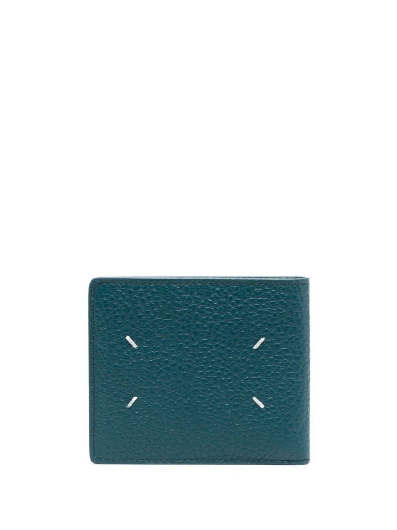 Blue Four-stitch Bifold Leather Card Holder