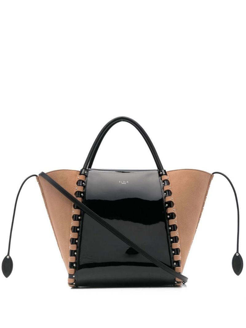 Neutral Le Hinge Two-tone Leather Tote Bag