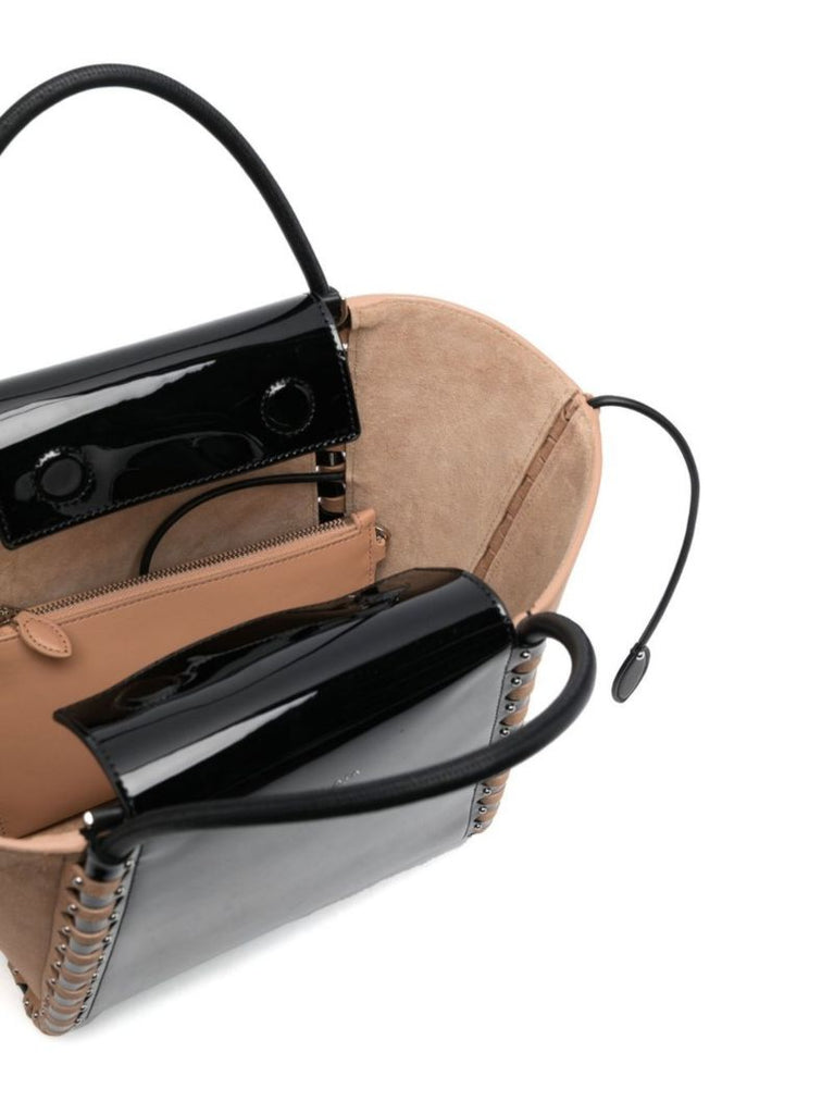 Neutral Le Hinge Two-tone Leather Tote Bag