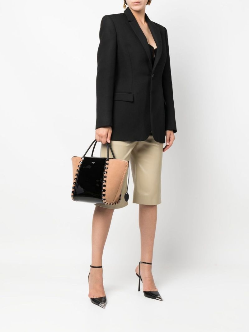 Neutral Le Hinge Two-tone Leather Tote Bag
