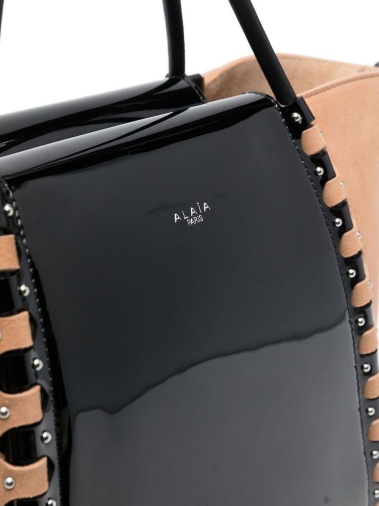 Neutral Le Hinge Two-tone Leather Tote Bag