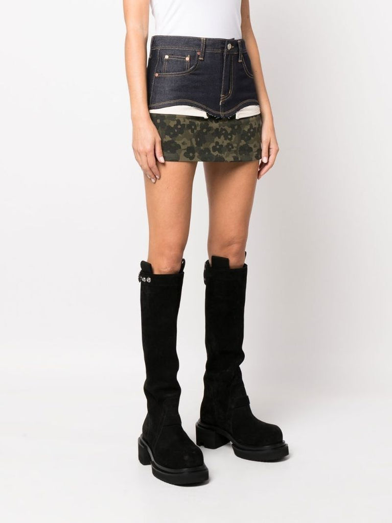 Blue Cut-out Panelled Denim Mini Skirt