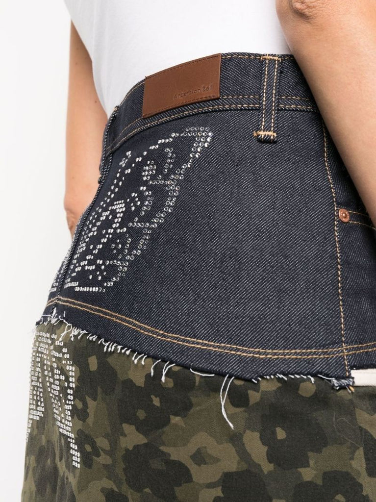 Blue Cut-out Panelled Denim Mini Skirt