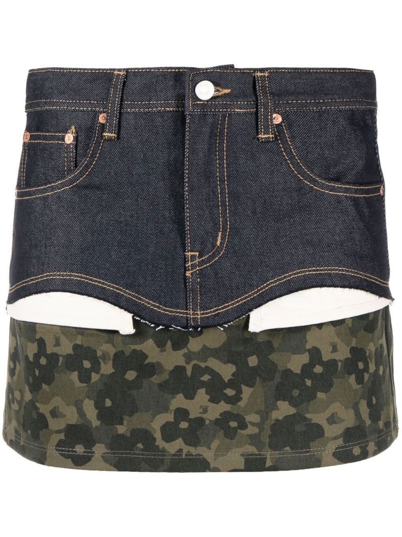 Blue Cut-out Panelled Denim Mini Skirt