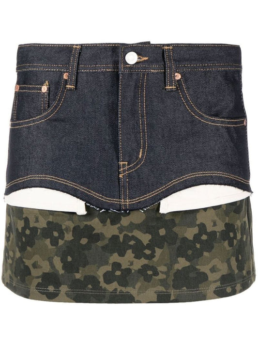 Blue Cut-out Panelled Denim Mini Skirt