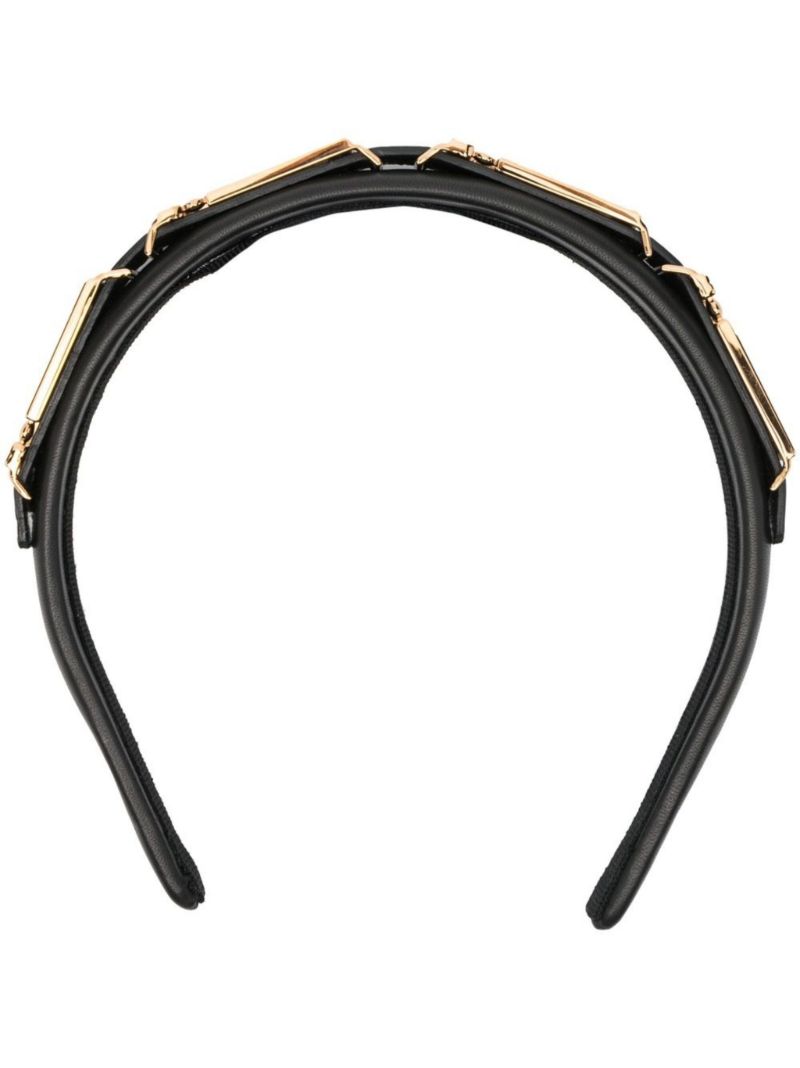 Black La Greca Leather Headband