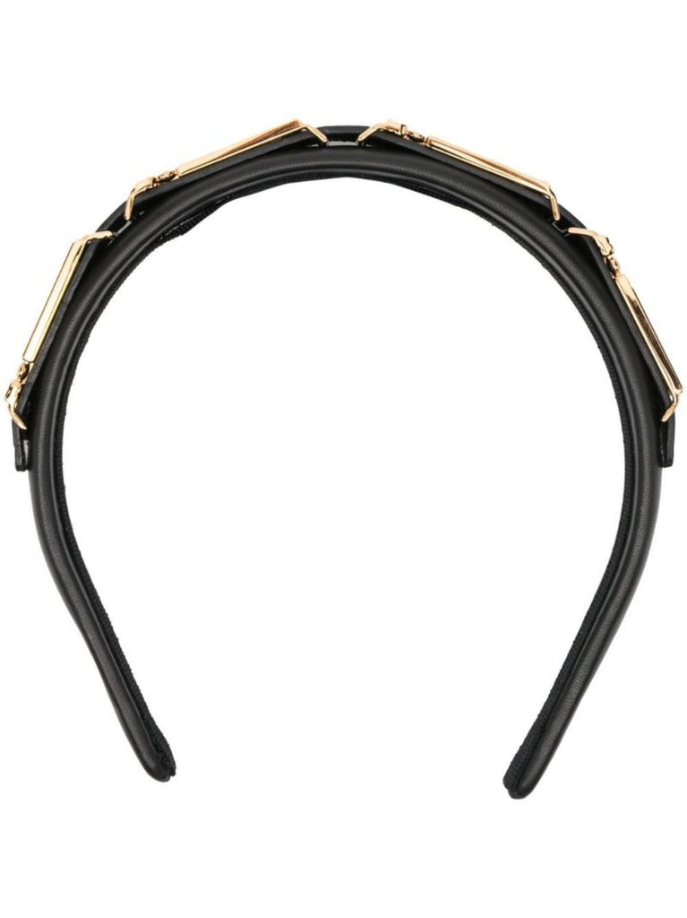 Black La Greca Leather Headband