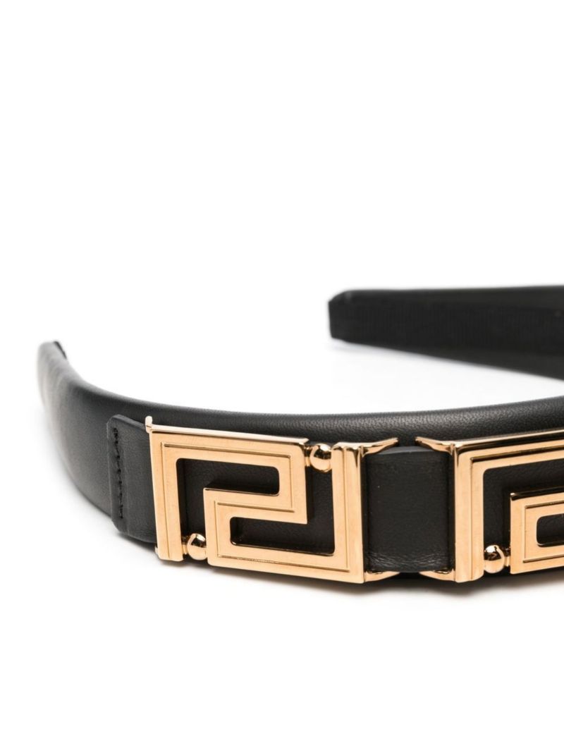 Black La Greca Leather Headband