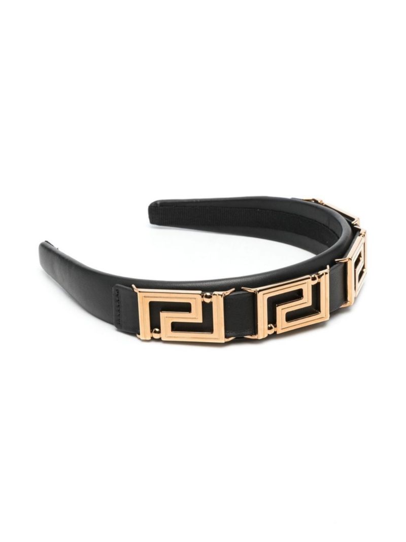 Black La Greca Leather Headband