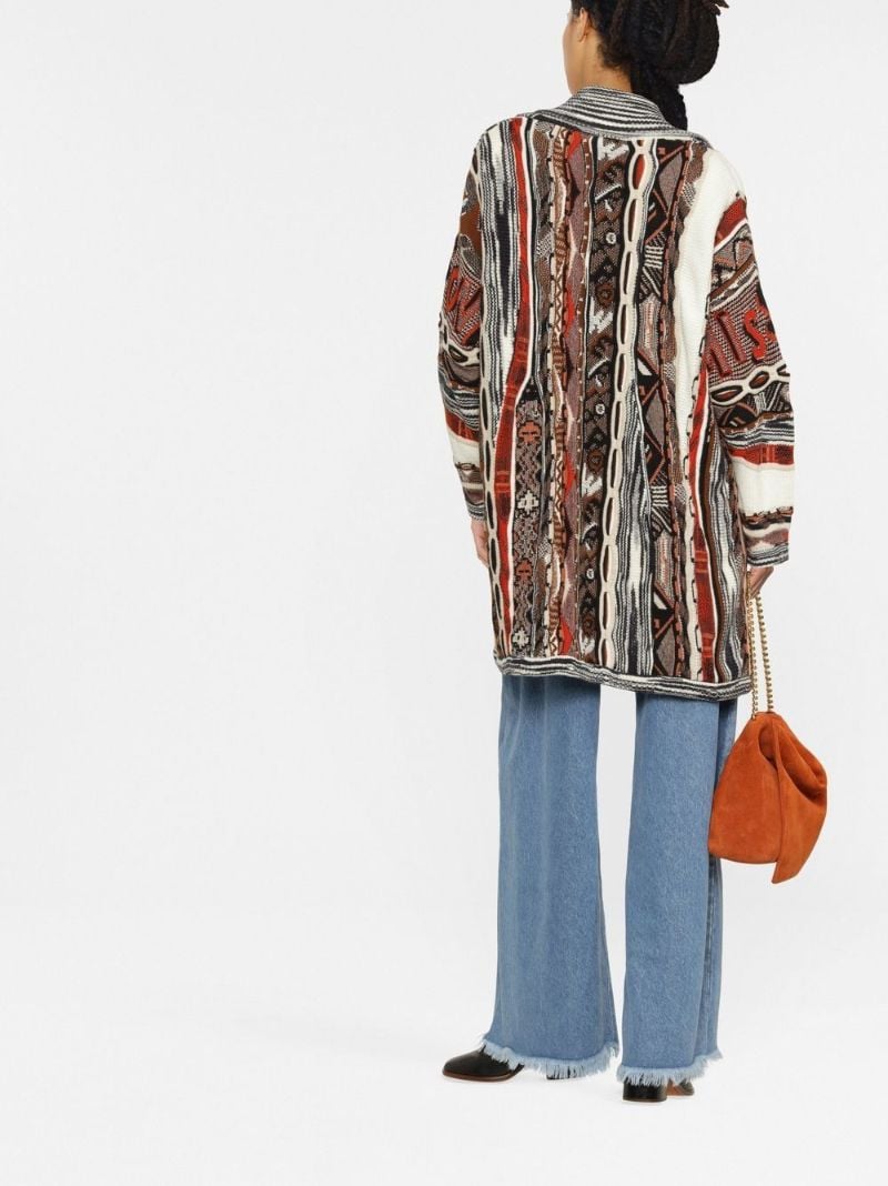 Neutral Logo-intarsia Belted Wool Cardigan