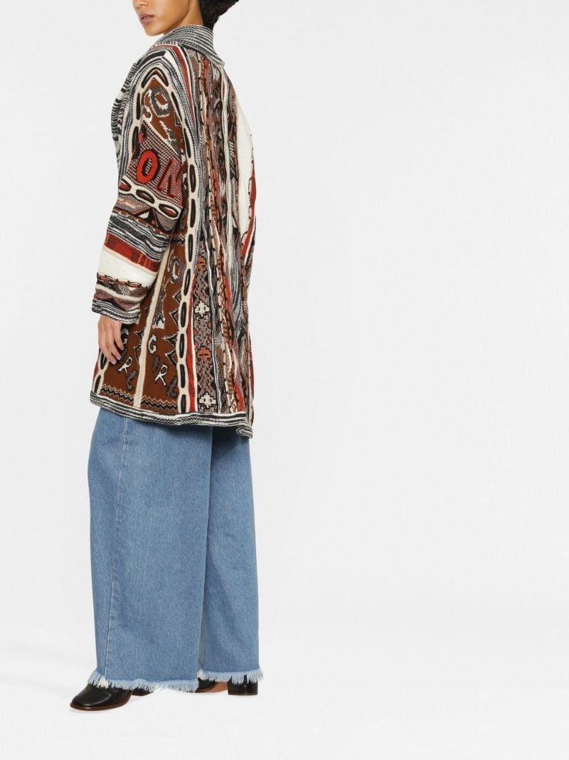 Neutral Logo-intarsia Belted Wool Cardigan