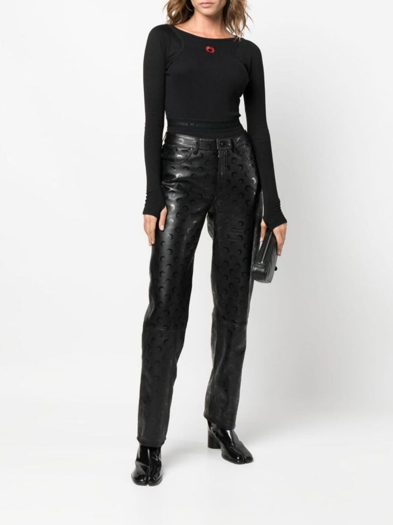 Black Crescent Moon Ribbed Bodysuit