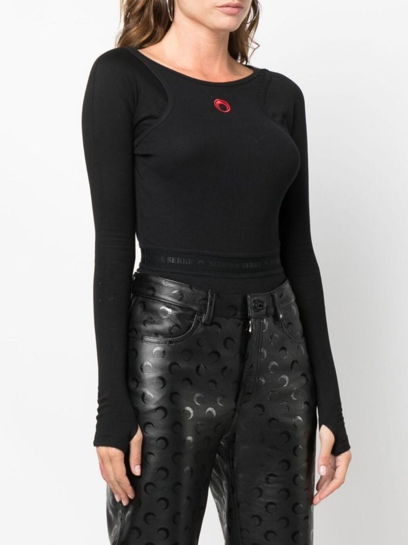Black Crescent Moon Ribbed Bodysuit